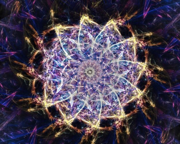 Fractal art with trippy patterns and cool dark colors