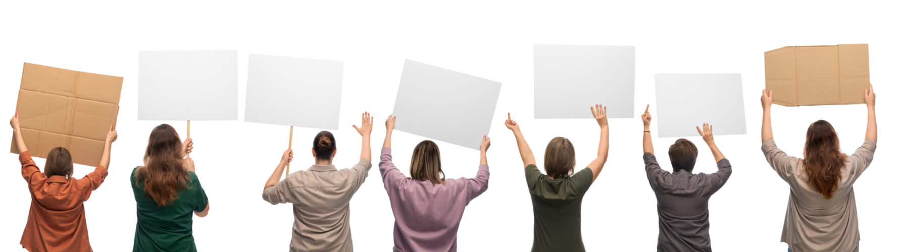 people with posters showing stop gesture